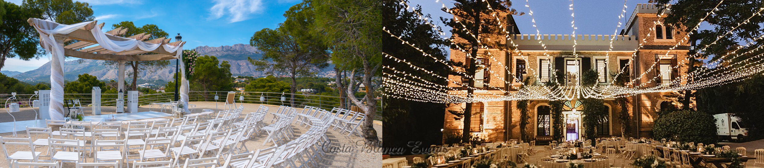 Composition photo of the castle and one of the ceremony places of one of our wedding castle venues